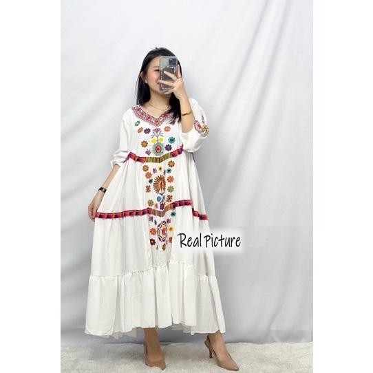 Dd [ Dely Boho Maxi Dress ] Fit Size M-Xl Fashion Gaun Wanita Bordir Casual Outfit Kasual Sopan Simp