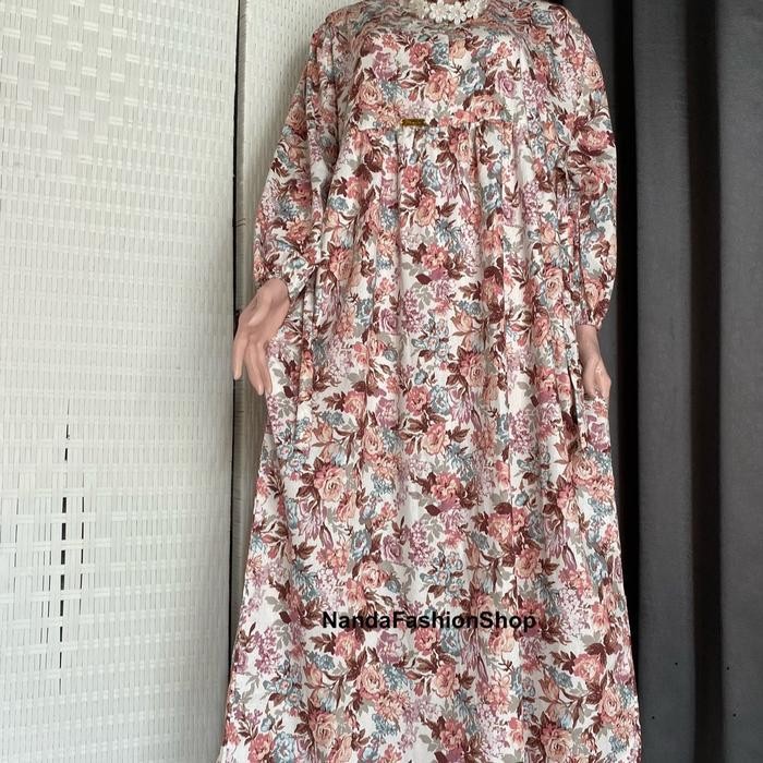 Dd Dress Gamis Midi Katun Jepang Roseflower Lengan Panjang