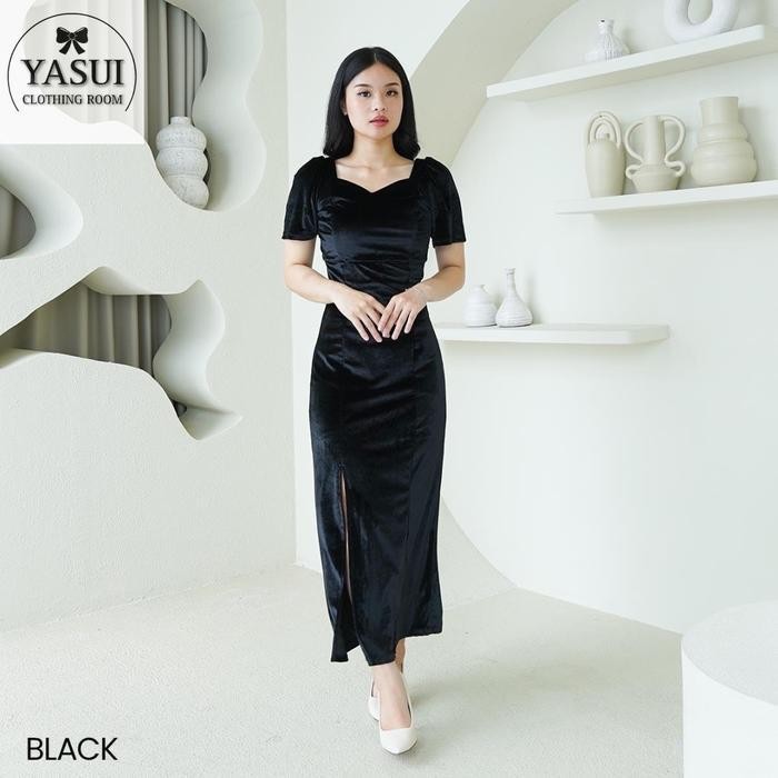 Dd Yasui - Candice Velvet Maxi Dress | Dress Pesta Mewah Elegant | Slit Dress Wanita Panjang Dan Sim