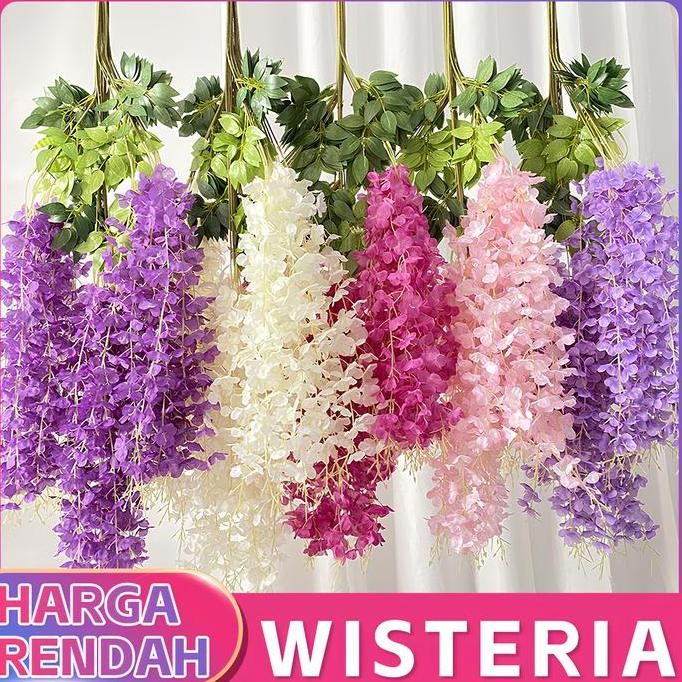 TERLARIS - [ LUSIN ] Wisteria Gantung Besar / Bunga Juntai Wisteria (2 pcs) Merah Plastik Putih tana