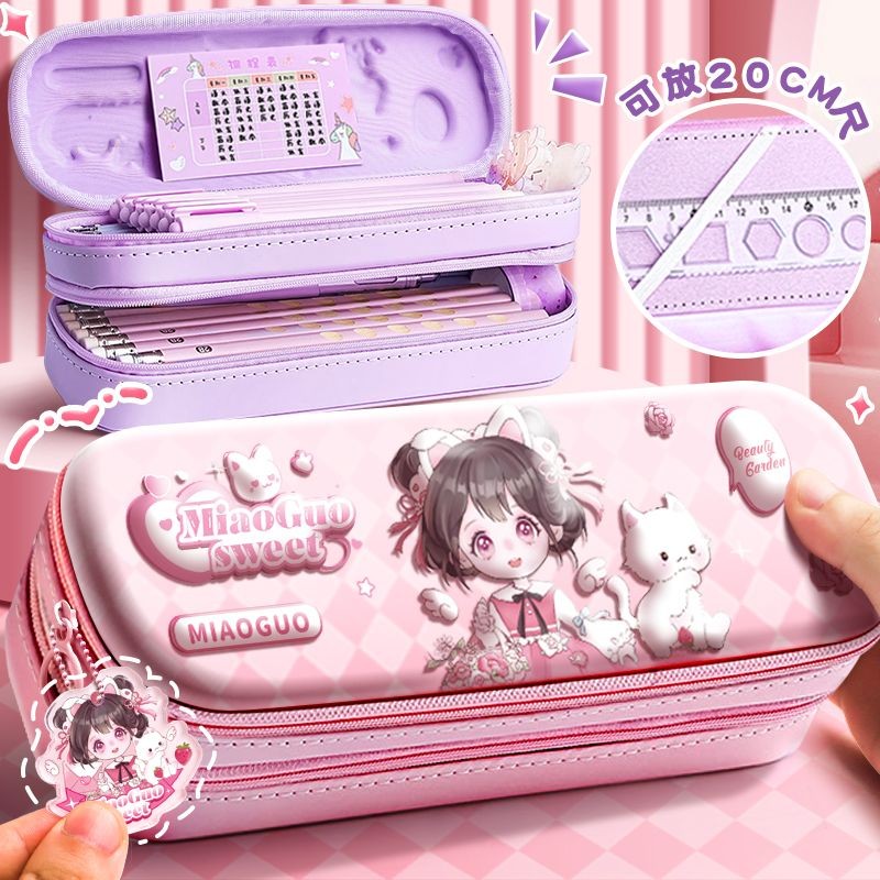 

Kotak Pensil Dua Lapis Penampilan Tinggi Kapasitas Besar Tas Alat Tulis Multi-lapis untuk