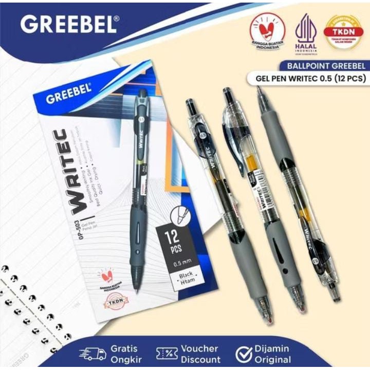 

( 1 PACK ) GREEBEL Gel Pen Pulpen Gel Pena Ballpen (GP-503 WRITEC 0.5 - BLACK)
