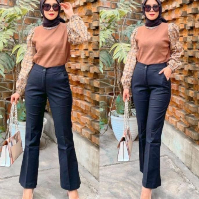 Upgrade Hhwaist Hw Cutbray Katun Strecth Celana Kantor Celana Cutbray
