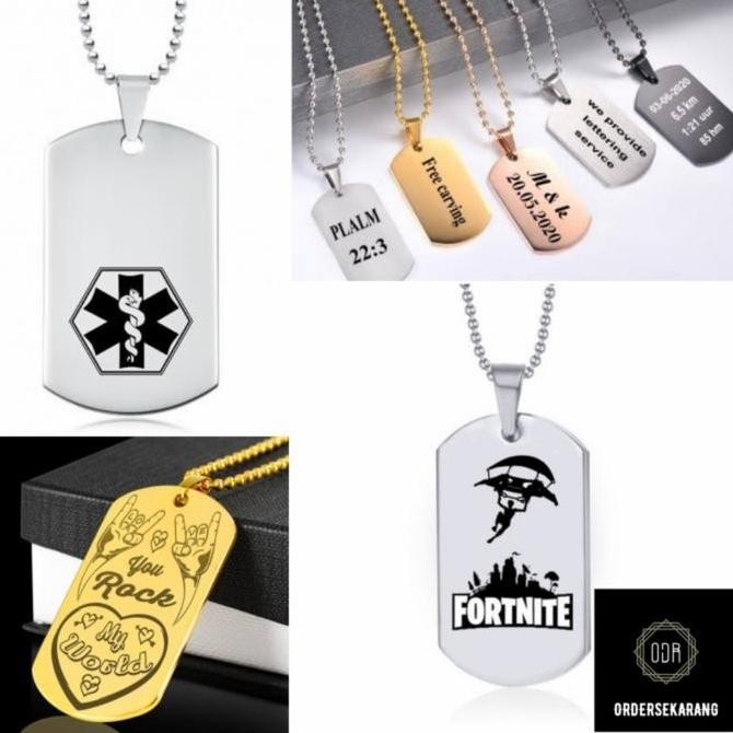 Promo Kalung Dog Tag Militer Tni Identitas Plat Custom Logo Nama Grafir Kado
