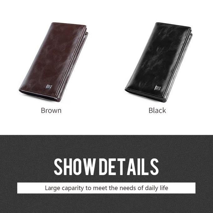 BOSTANTEN Dompet Lipat Panjang Pria Slot Kartu Kulit PU Warna Hitam/Kopi GM