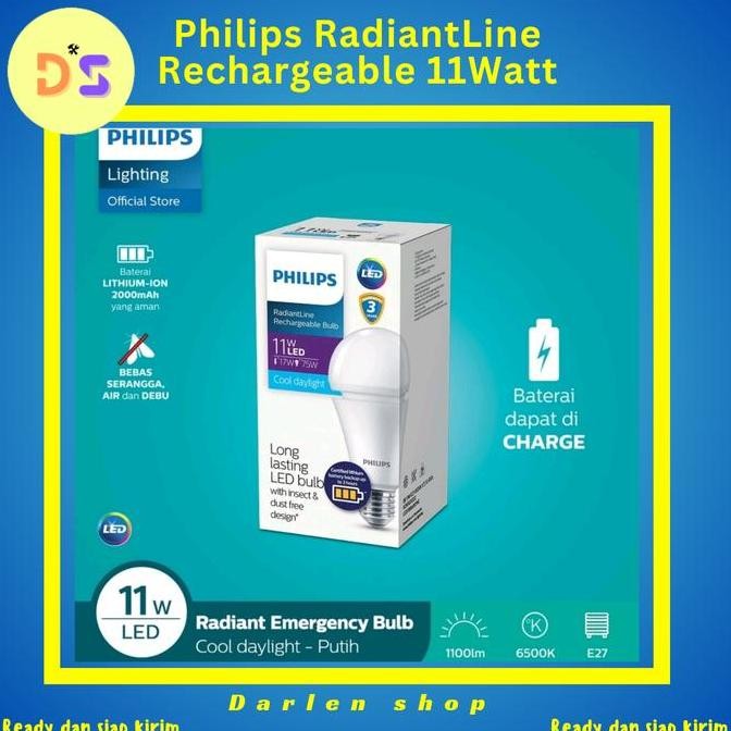Philips Led Rechargeable 11Watt 6500K Putih 11W 11 Watt Emergency Bulb