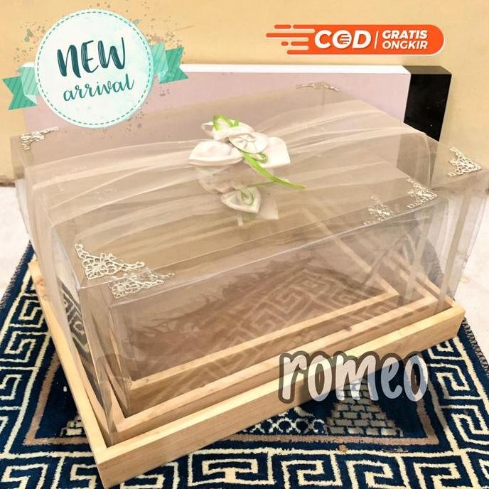 (Allthebest) Kotak Seserahan Kayu Kotak Style Rustic Dengan Tutup Mika Kayu Jati Belanda