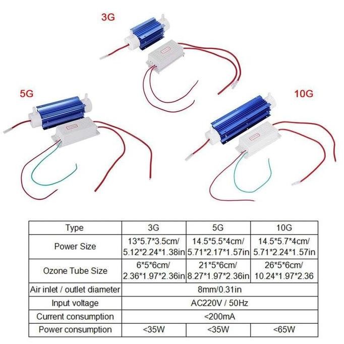 220V 10G OZONE GENERATOR TUBE WATER TABUNG AIR PURIFIER WATER 10MG