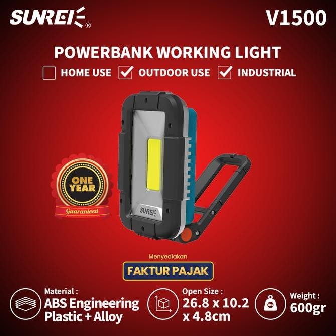Lampu Kerja Emergency Lamp Sunrei V1500 1500 Lumens Ipx5 Powerbank
