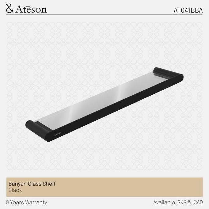 Ateson At041Bba Rak Kaca Aksesoris Kamar Mandi Hitam