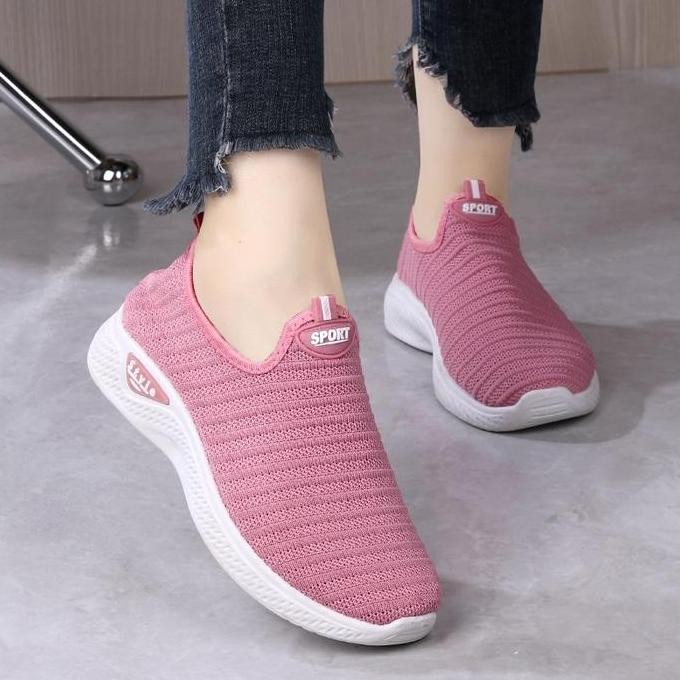 DS (TIDAK ADA GRATIS 1 beli 1) SEP104 (Tanpa Kotak)Sepatu Sneakers Wanita Tanpa Tali Alas Bawah Puti