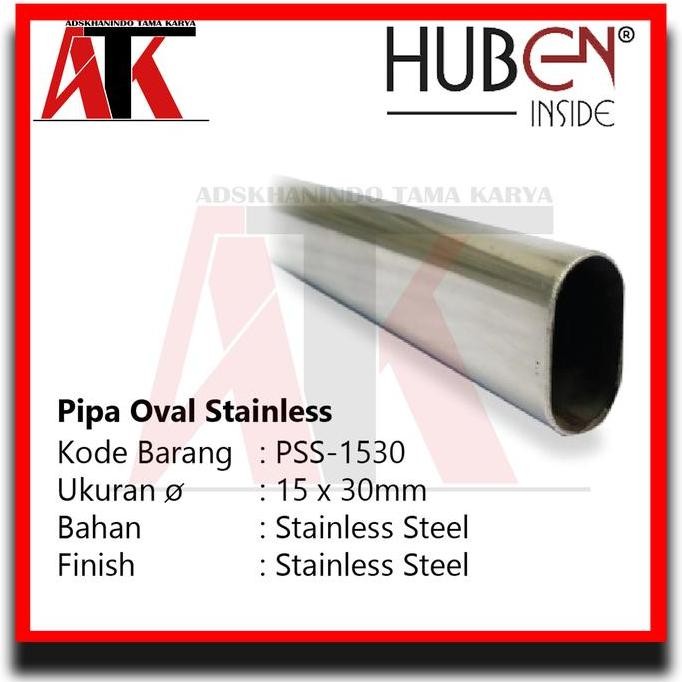 Pipa Oval Besi Chrome HUBEN PBC-1530 15x30mm Pipa Oval HUBEN PBC1530