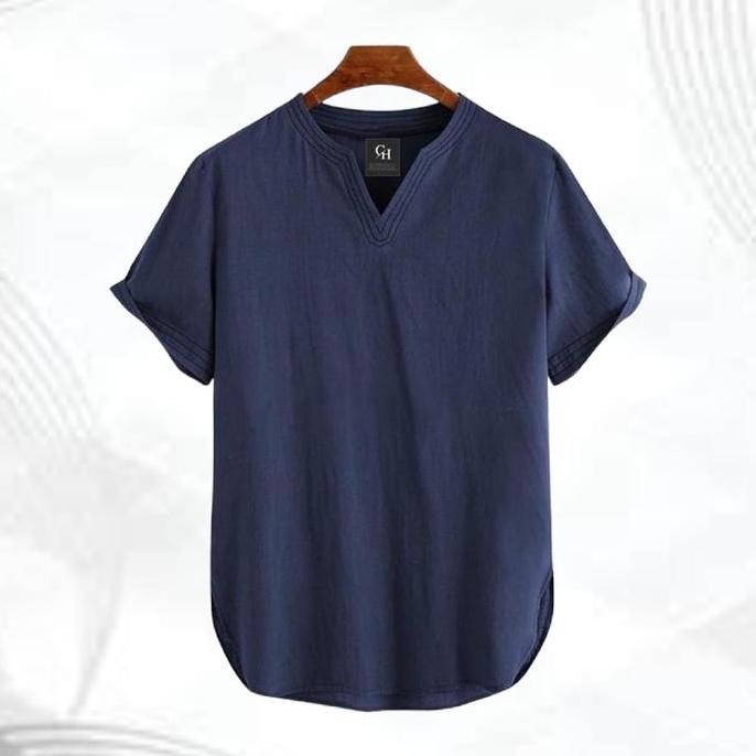 (Allthebest) Premium Koko Pria Dewasa Adam Tanpa Kerah Lengan Pendek Polos Ukuran