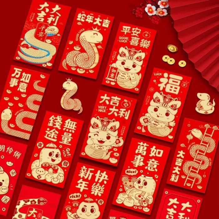 

LFM GROSIR NEW Angpao Merah Panjang Ular 2025 isi 6 Angpau Sincia Uler Red Pocket Amplop Ampau Imlek Murah Gros