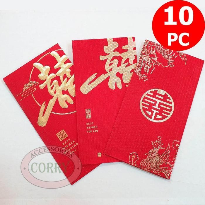 

LFM Angpao wedding besar 17 cm embos emas merah 10 pc mewah