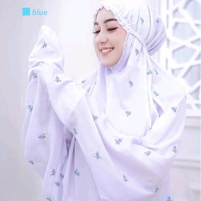 (Allthebest) MUKENA TERUSAN PANJANG PUTIH MODEL DAHI KERUT DG BORDIR MOTIF SERIBU BUNGA KUNCUP | MUK