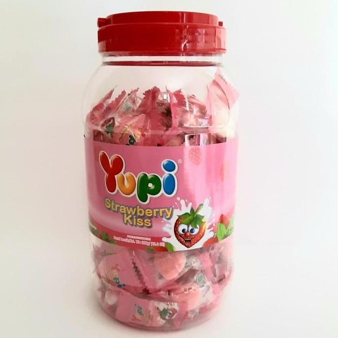 

(Allthebest) Permen Yupi Strawberry Kiss Toples / Jar 300g