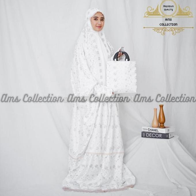 (Allthebest) Mukena Terusan Dewasa Bordir Sutra Milo Renda Mewah