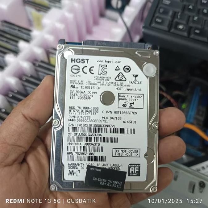 Hard Disk 1Tb Laptop Sata 2.5 Inch Hgst Hitachi 7200 Rpm Second Co