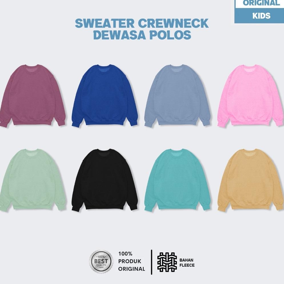 DF152 - Sweater crewneck polos dewasa pria & wanita ukuran M L XL XXL Warna terbaru hitam putih abu 