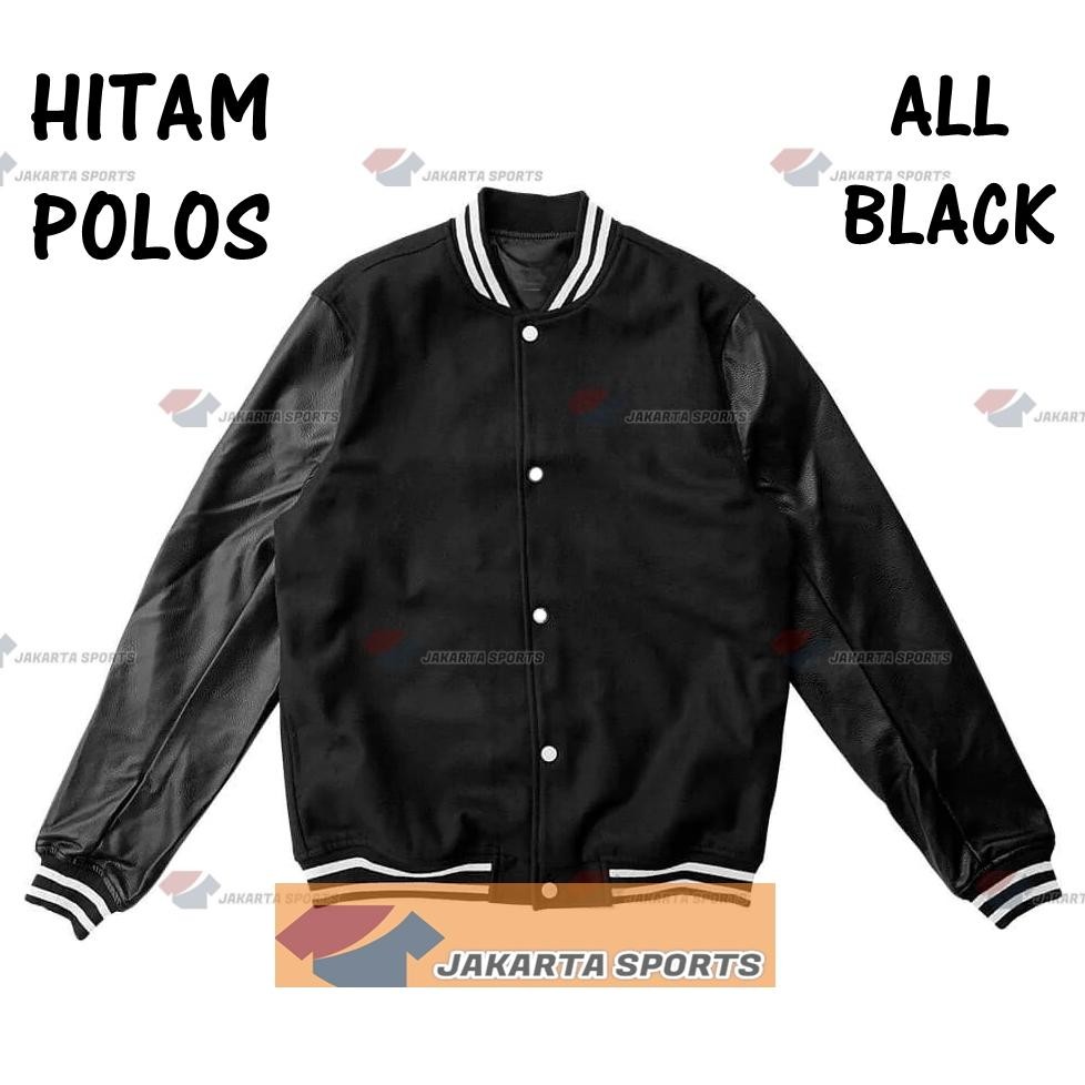 DE7 - Jaket Varsity Hitam Polos Baseball Pria Wanita Murah Jacket