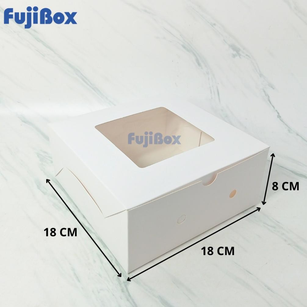 

(10 Pcs) Fuji Box Dus Kotak Kue Ivory 18 cm x 18 cm x 8 cm Putih Polos Ivory Premium Jendela aSt