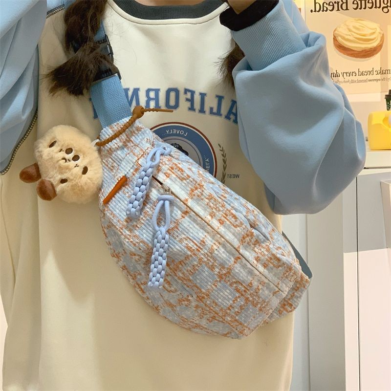 【Tas Bagus】【COD】Tas Gadis Lembut Lucu Wanita Gaya Korea Sederhana Serbaguna Kotak-Kotak Tas Dada Gay
