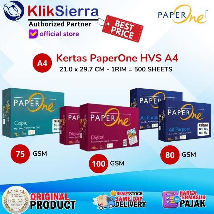 

Siap Kirim PaperOne A4 75/80/100gr Copier Paper Kertas HVS HD Print 1Rim - Original