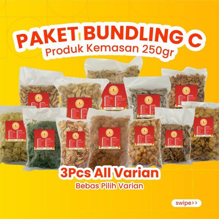 

CCF PROMOO!! PAKET BUNDLING C (3 PCS PRODUK 250GR) KERIPIK KACA,BASRENG,SIOMAY,MAKARONI,KERUPUK SEBLAK,COMRING (BISA MIX!)