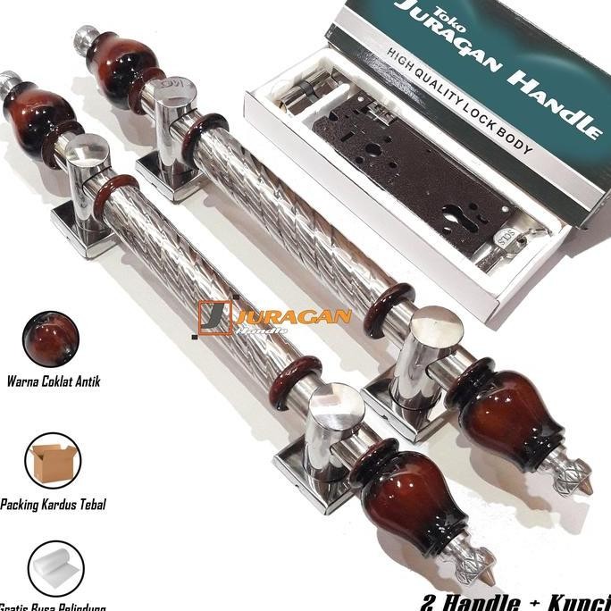 HANDLE PINTU LIPAT 50 CM - HANDLE PINTU SET KUNCI PELOR - HANDLE PINTU RUMAH MEWAH COKLAT ANTIK ORIG