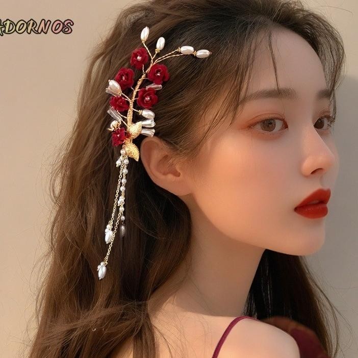 Klip Rambut Pengantin Cina Klip Rambut Pengantin Pernikahan Cina Klip Rambut Bunga Merah Wanita Perh