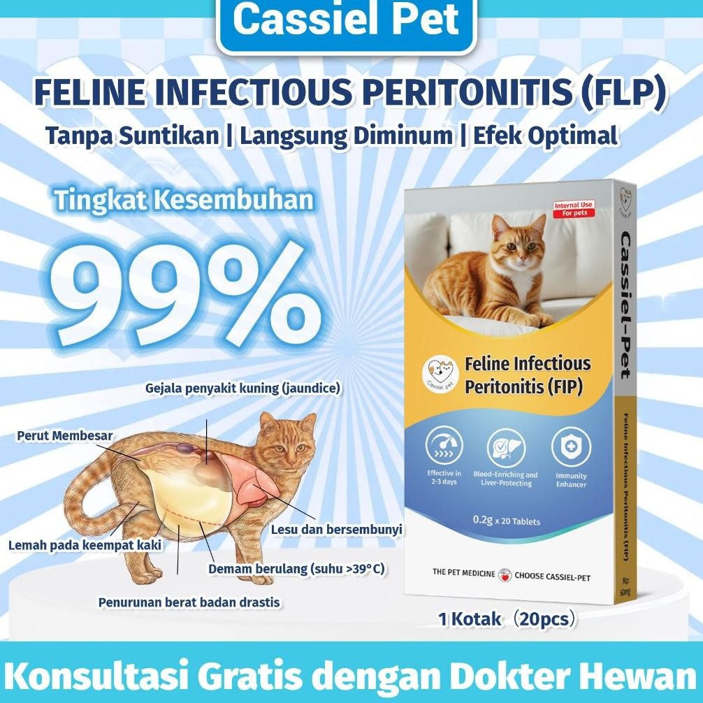 Cassiel Pet Anti Virus Obat FIP Kucing Fip Tablet (Fip Basah - Fip Kering - Fip Neuro) (1 Kotak) MUR