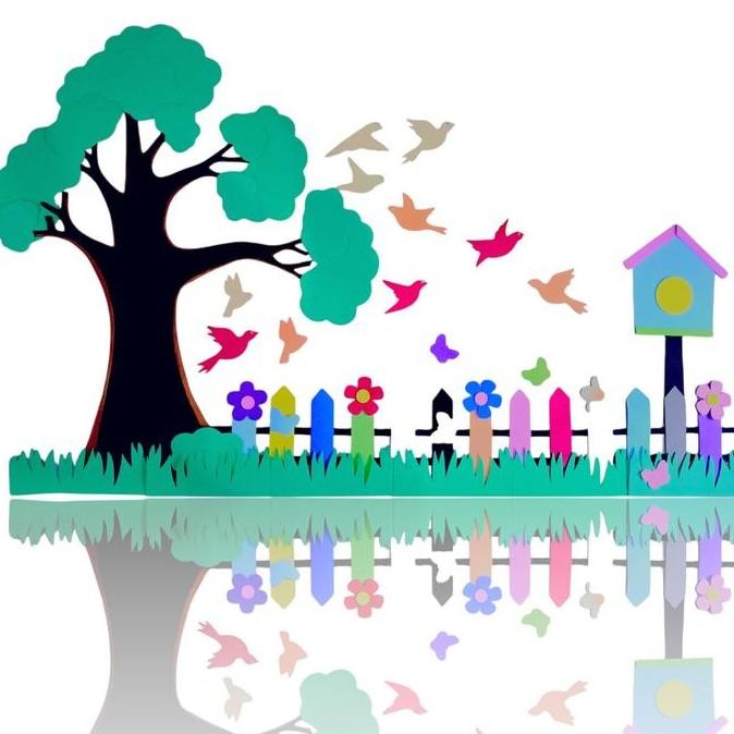 TD 1 Set (150cm x 100 cm) Hiasan Dinding Spon Eva Pohon Pagar Rumput Bunga Kupu Pojok Baca Sekolahan