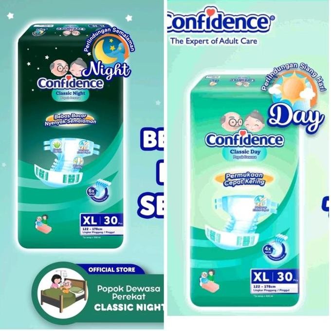 Confidence Popok Dewasa Xl30 Classic / Night Day Pempers Perekat Xl 30