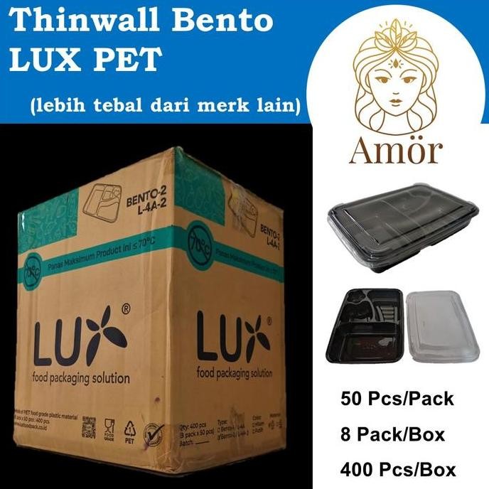 [ 1 Dus ] Mika Bento Sekat 4 Tebal Box Hitam Lux Pet 400 Pcs Plastik