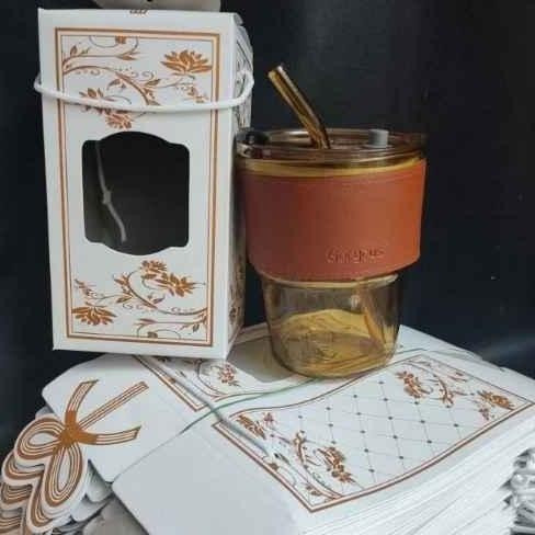 50Pcs Souvenir Pernikahan Gelas Tumbler Aesthetic Kaca Sedotan Kemas Box Suvenir Sopenir Sovenir