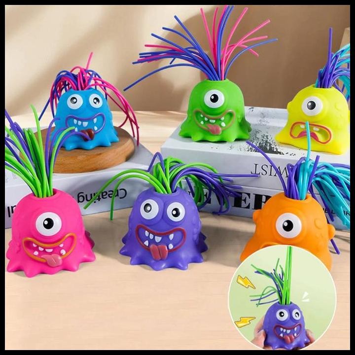 Promo Flybb Mainan Anak Screaming Monster Pulling Hair Popping Eye Dragon Ketapel Ayam Squishy Pop I