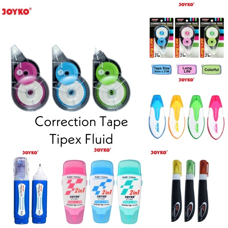 

JOYKO TAPE FLUID CORRECTION - TIPEX KERTAS CAIR / PENGHAPUS PEN CAIR / CAIRAN