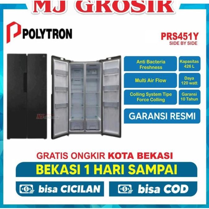 Promo KULKAS POLYTRON PRS 455 S LEMARI ES 2 PINTU SIDE BY SIDE INVERTER COD
