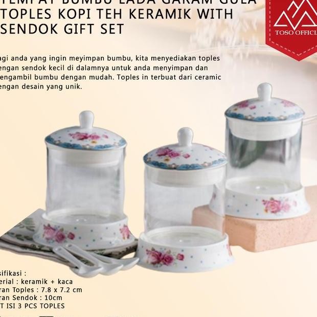 Tempat Bumbu Lada Garam Gula Toples Kopi Teh Keramik Sendok Gift Set