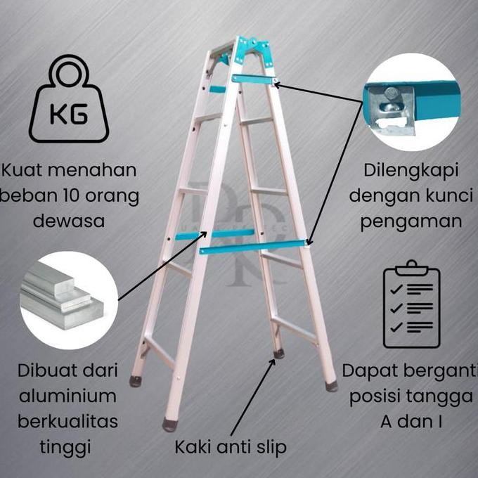Tangga Lipat Aluminium 3 Meter Super Tebal Berkualitas Silver & Hitam Co