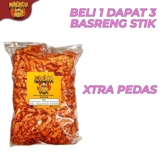 

FF PROMO BELI 1 DAPAT 3 BASRENG STIK 300 GRAM Bumbu Melimpah Pedas Gurih Daun Jeruk Renyah Cemilan Keripik Snack Food