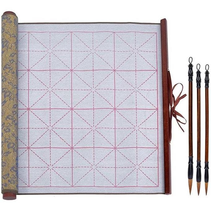 

TERLARIS! 4Pcs No Ink Chinese Calligraphy Practice Set Reusable Water Writing Cloth Scrolls Chinese Calligraphy Writing Brushes