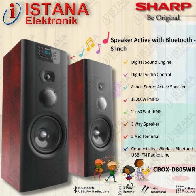 SHARP SPEAKER ACTIVE WITH BLUETOOTH 8 INCH CBOX-D805WR ORIGINAL DAN TERPERCAYA