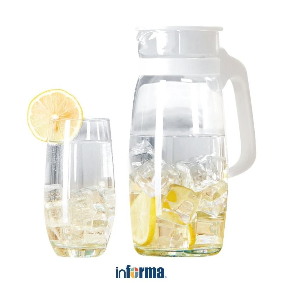 Informa Libbey Sereno Set 5 Pcs Teko Minum & Gelas - Putih Set Water Jug With Glass Pitcher Wadah Pe