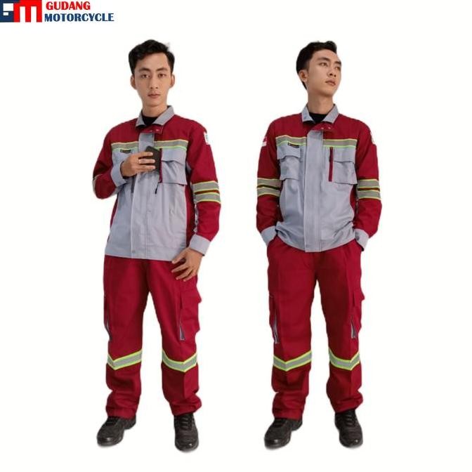 Satu Setel Baju Safety Merah Maroon Keren Co