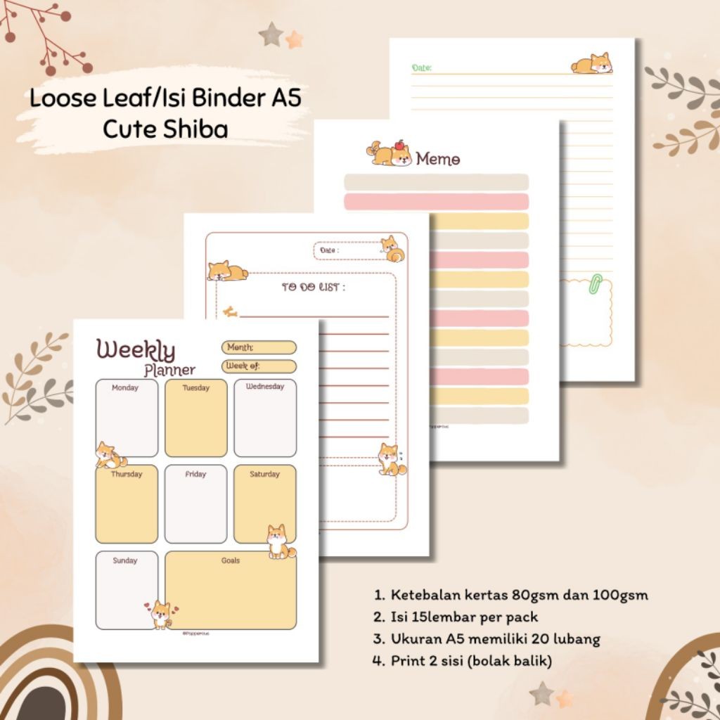 

Isi Binder/Loose Leaf/Kertas Binder A5 - Cute Shiba