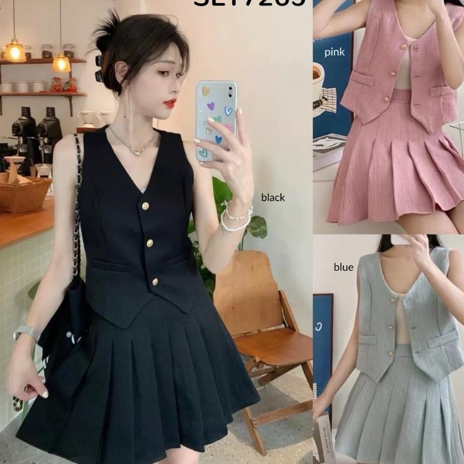 Fg Eonie Tweed Vest W Pleated Skort Set Set7265