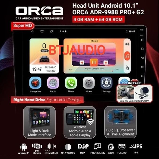 HEAD UNIT ANDROID ORCA ADR-9988 PRO PLUS LAYAR 7", 9", 10" PLUS CAMERA