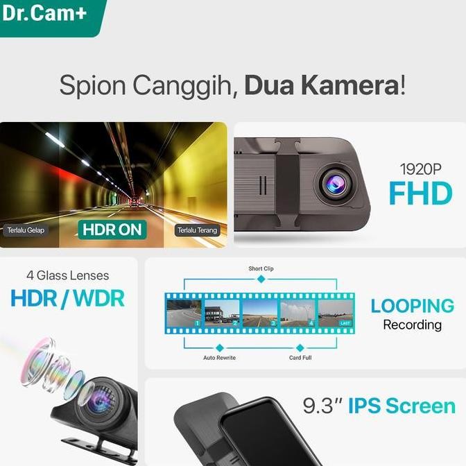 DR.Cam+ C10 Spion DVR Mobil 9.3" - Streaming Rear View